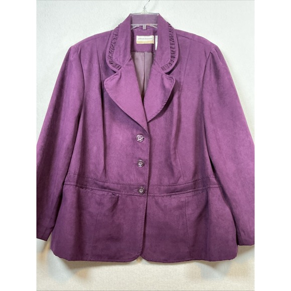 Alfred Dunner Jackets & Blazers - Alfred Dunner Woman Purple Faux Suede Ruffle Collar Blazer Jacket Plus Size 20W